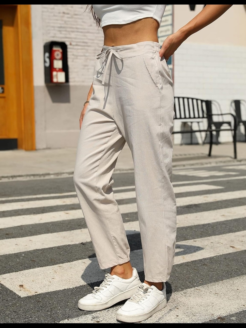 NWT XL Casual Drawstring High-Waist Pants — Cream